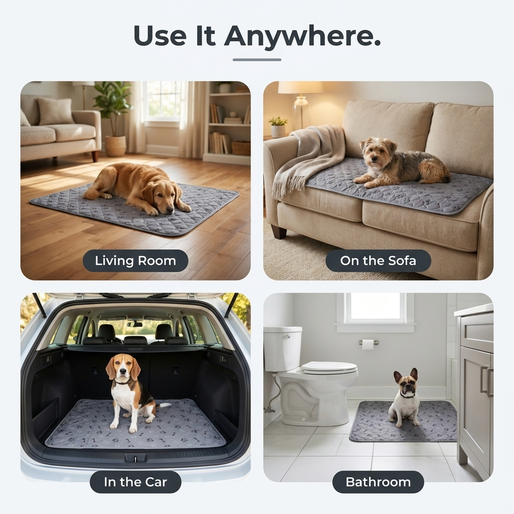 Dog Pee Pad Blanket infographic - Use It Anywhere