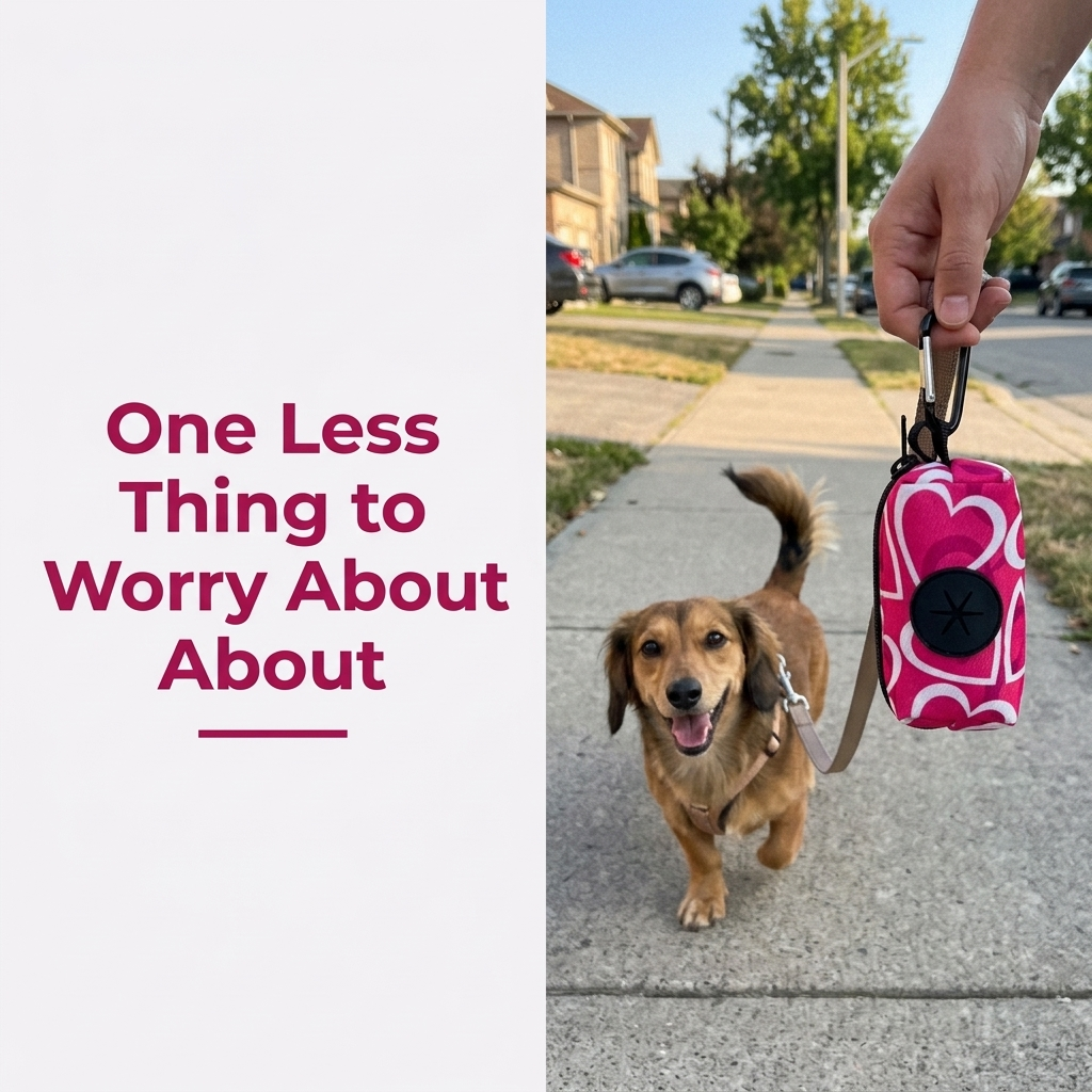 One less thing to worry about, dog walking with poop bag holder