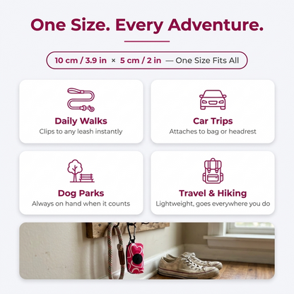 Infographic: one size, every adventure, daily walks, car trips, dog parks, travel