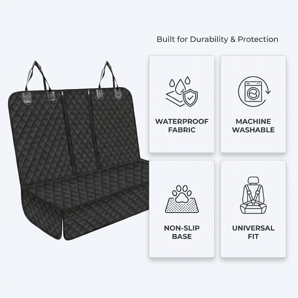 Infographic showing car seat cover features