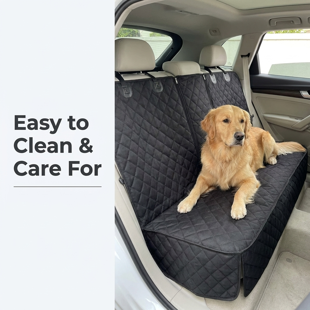 Car seat cover shown covering full back seat