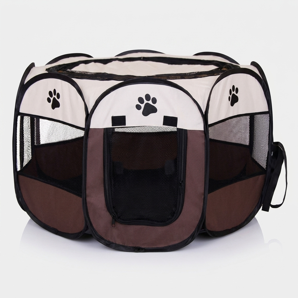 Foldable Portable Pet Playpen Tent - Coffee