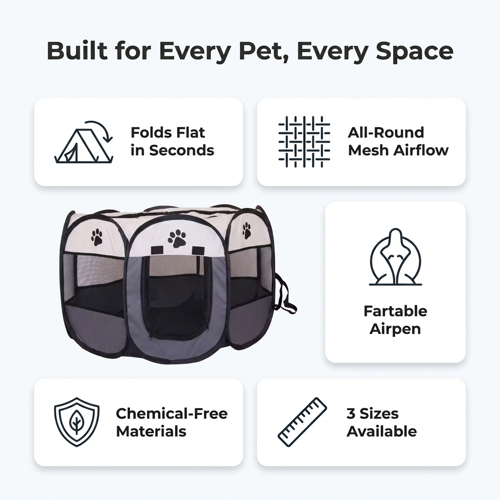 Foldable Portable Pet Playpen Tent - Infographic