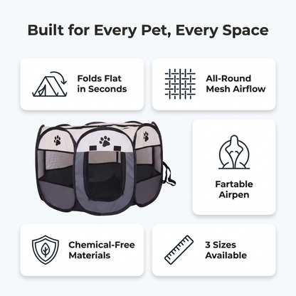 Foldable Portable Pet Playpen Tent - Infographic