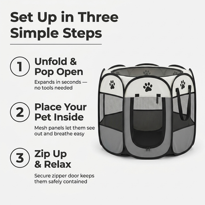 Foldable Portable Pet Playpen Tent - Infographic