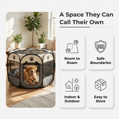 Foldable Portable Pet Playpen Tent - Infographic