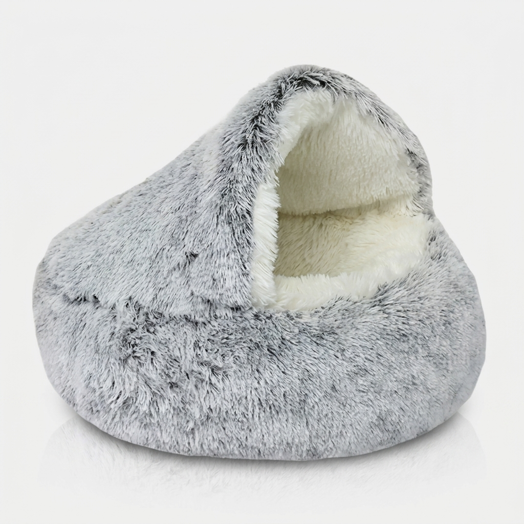 Cozy Plush Pet Cave Bed - Black
