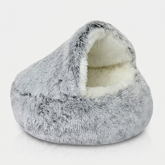 Cozy Plush Pet Cave Bed - Black