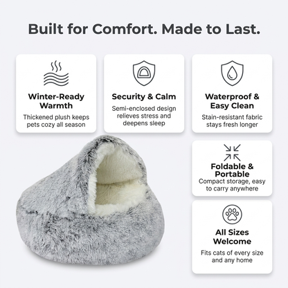 Cozy Plush Pet Cave Bed - Infographic