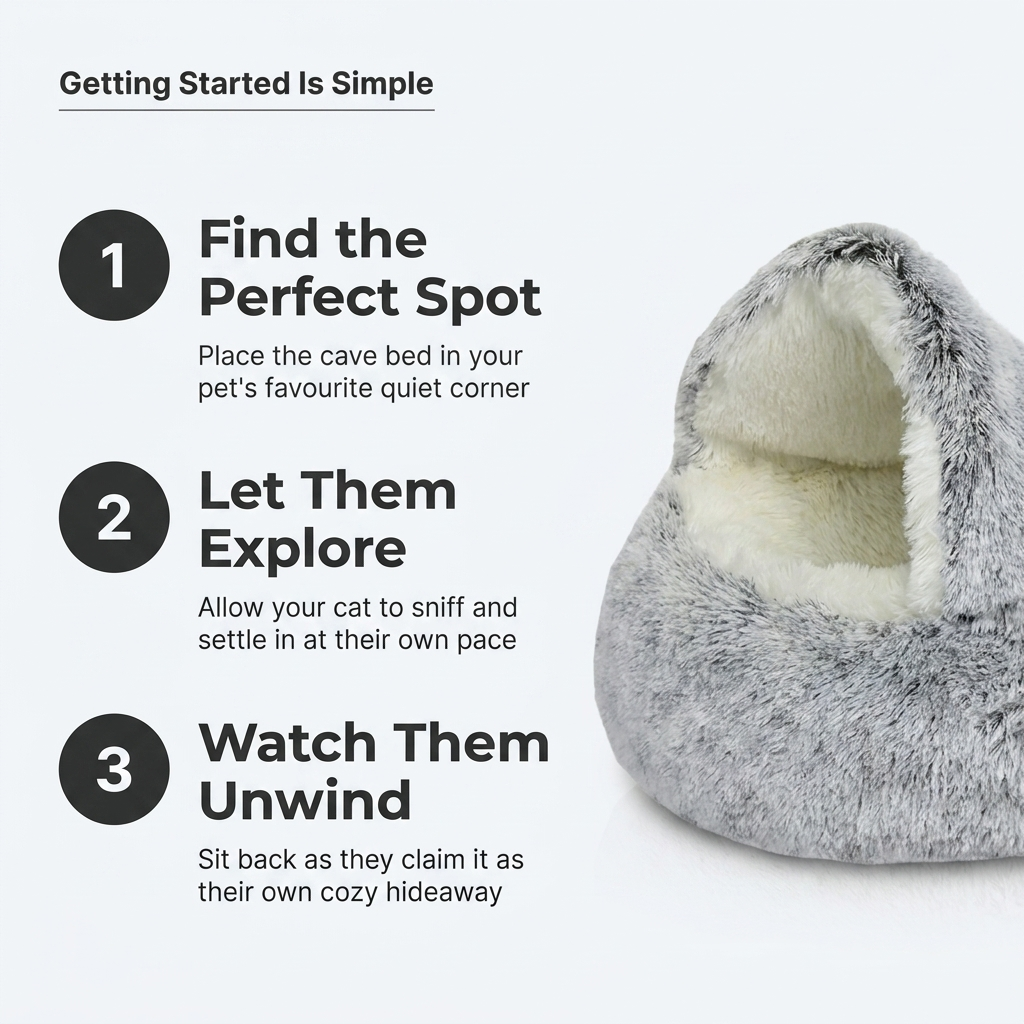 Cozy Plush Pet Cave Bed - Infographic