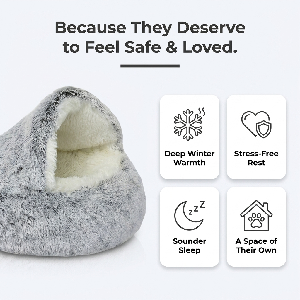 Cozy Plush Pet Cave Bed - Infographic