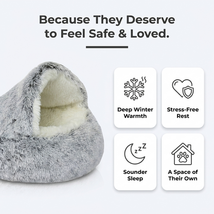 Cozy Plush Pet Cave Bed - Infographic