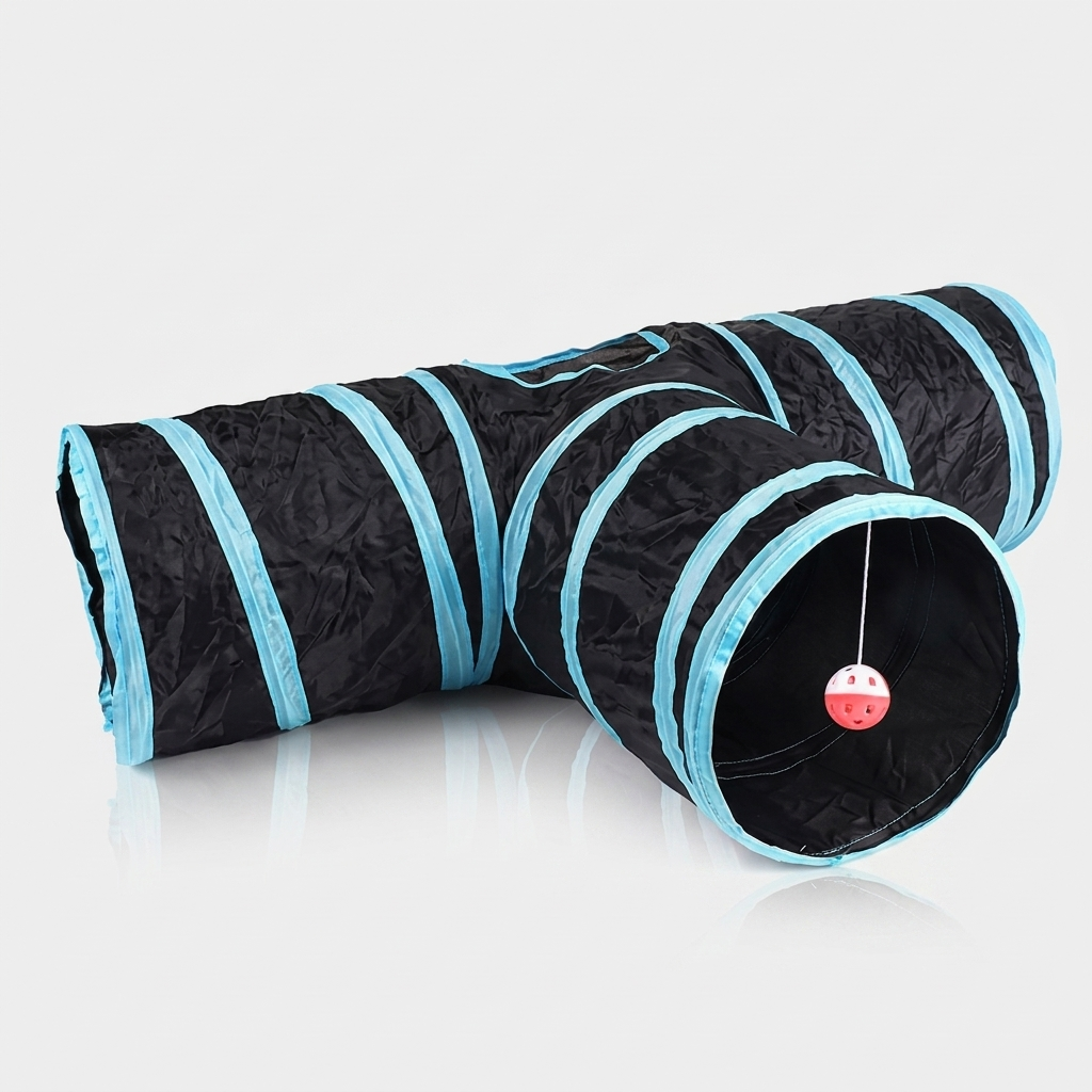 Foldable Cat Play Tunnel - black and blue T tunnel