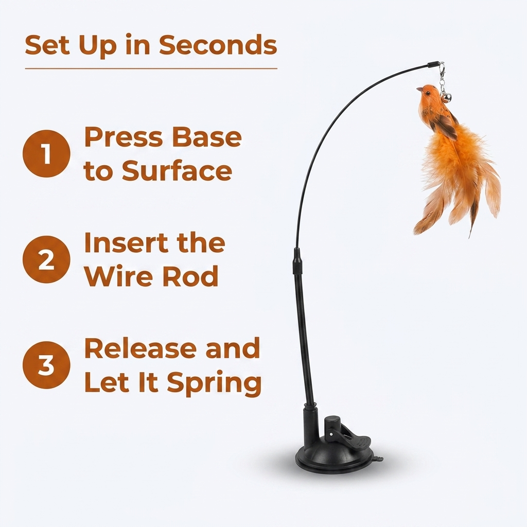 Interactive Bird Cat Toy - set up in seconds steps