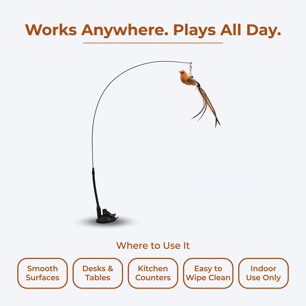 Interactive Bird Cat Toy - works anywhere plays all day