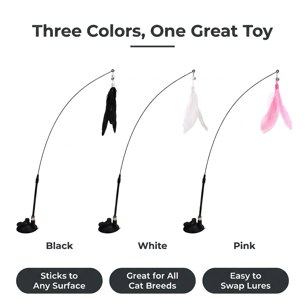 Suction Cup Feather Cat Wand - three colors one great toy