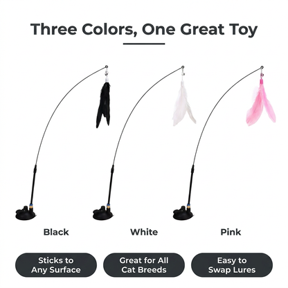 Suction Cup Feather Cat Wand - three colors one great toy