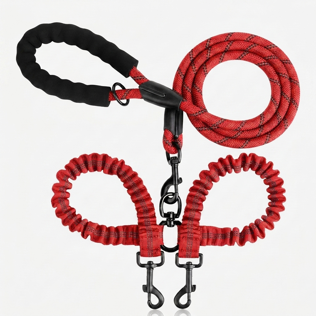 Double Dog Leash Reflective No Tangle Nylon Coupler
