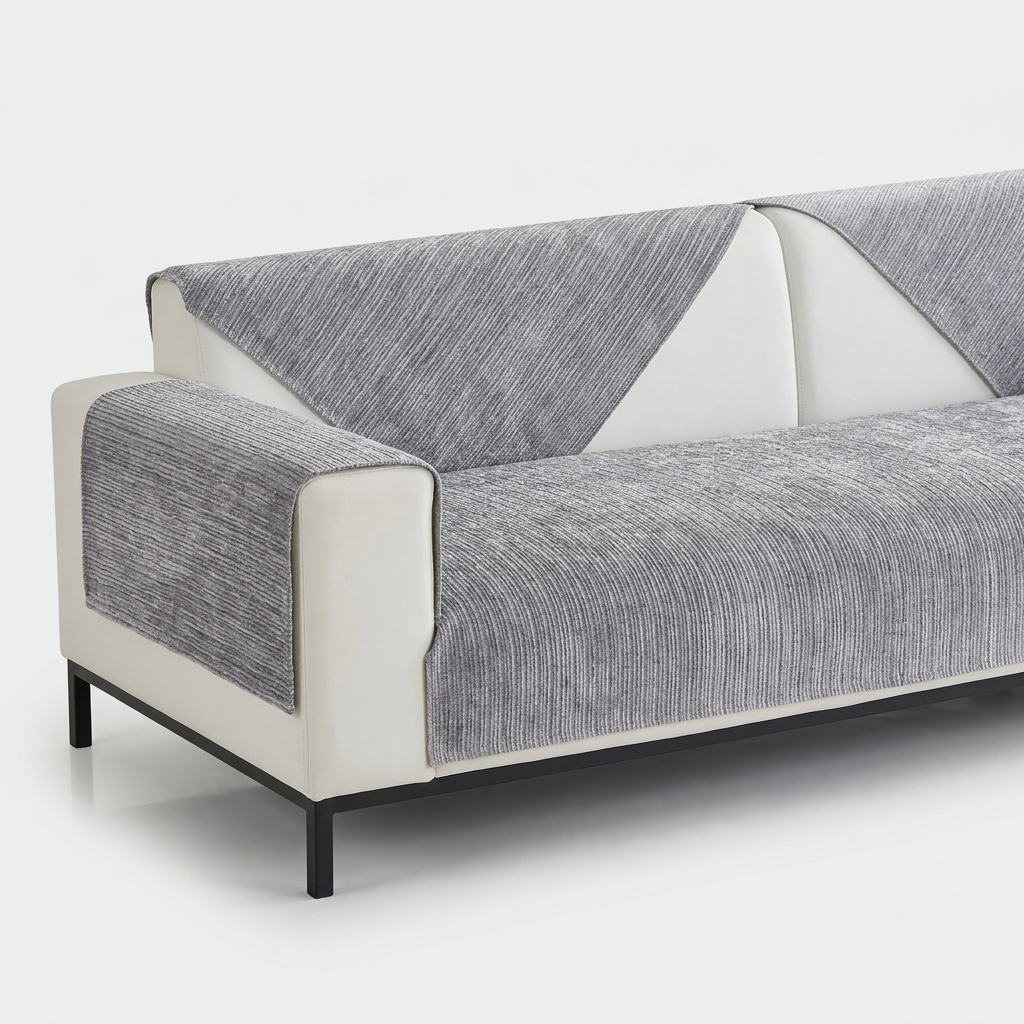Sofa Cover for Pets in Light Grey draped over a sofa