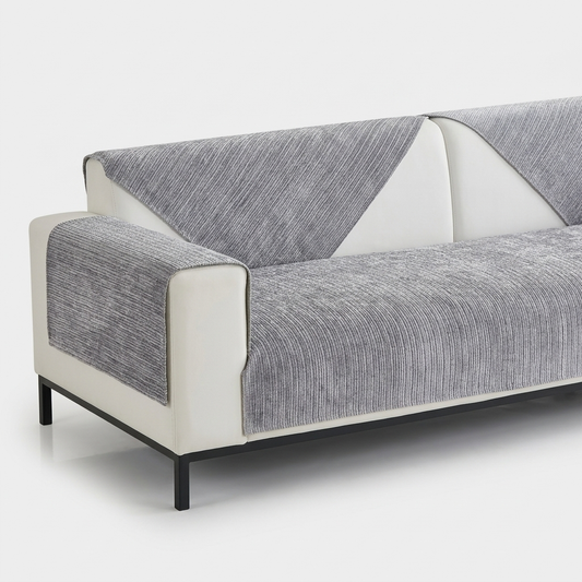Sofa Cover for Pets in Light Grey draped over a sofa