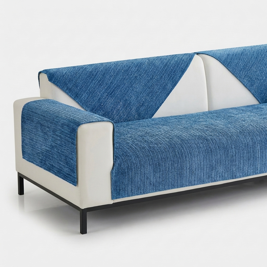 Sofa Cover for Pets in Blue draped over a sofa