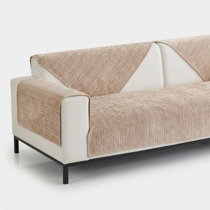 Sofa Cover for Pets in Khaki draped over a sofa