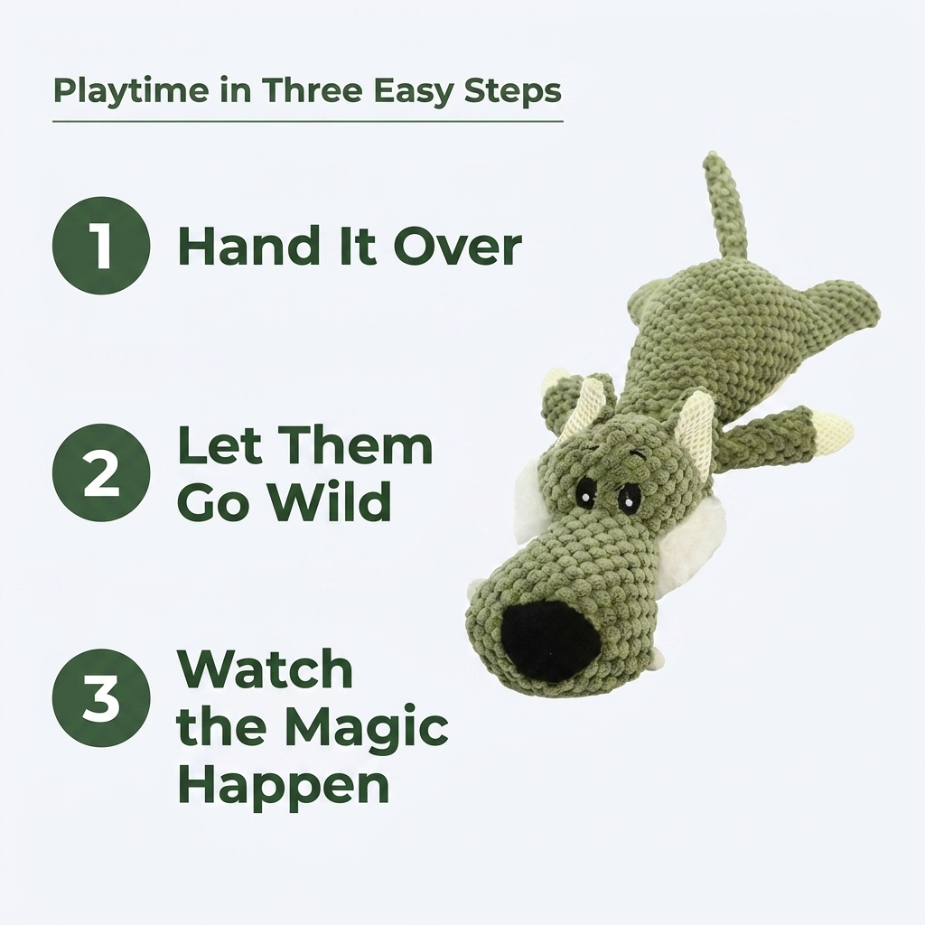 Playtime in Three Easy Steps infographic: hand it over, let them go wild, watch the magic happen